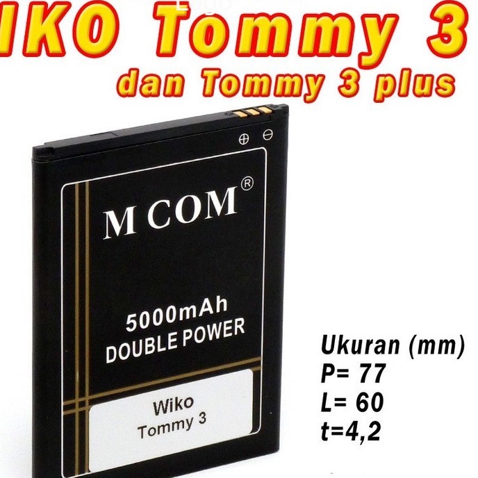 baterai mcom typ wiko tommy 3+ plus k600ag double power