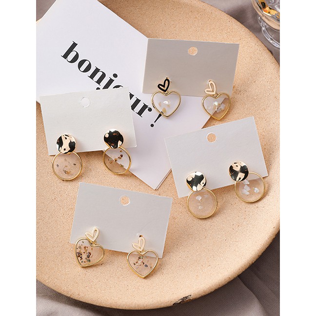 LRC Anting Tusuk Fashion Color (round) Transparent Metal Shell Earrings