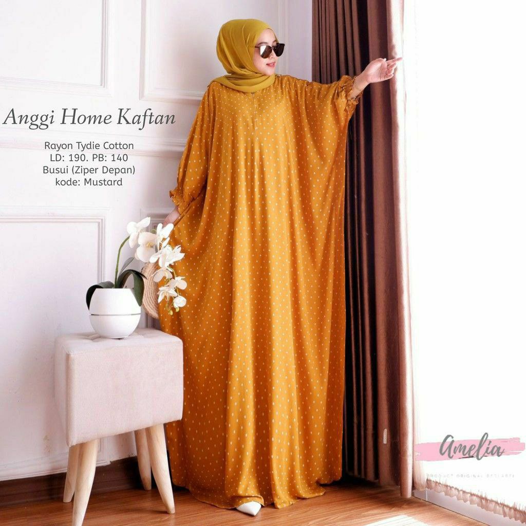 Kaftan Keisha - Kaftan Wanita Jumbo Katun Rayon  Busui Daster Polkadot Bigsize Fashion Kekinian LD 190 cm