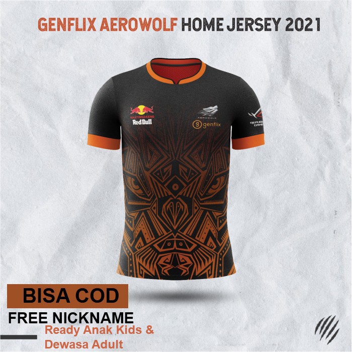 Jersey Genflix Aerowolf Home 2021 - FREE NICKNAME - Baju Kaos Gaming Anak Jumbo