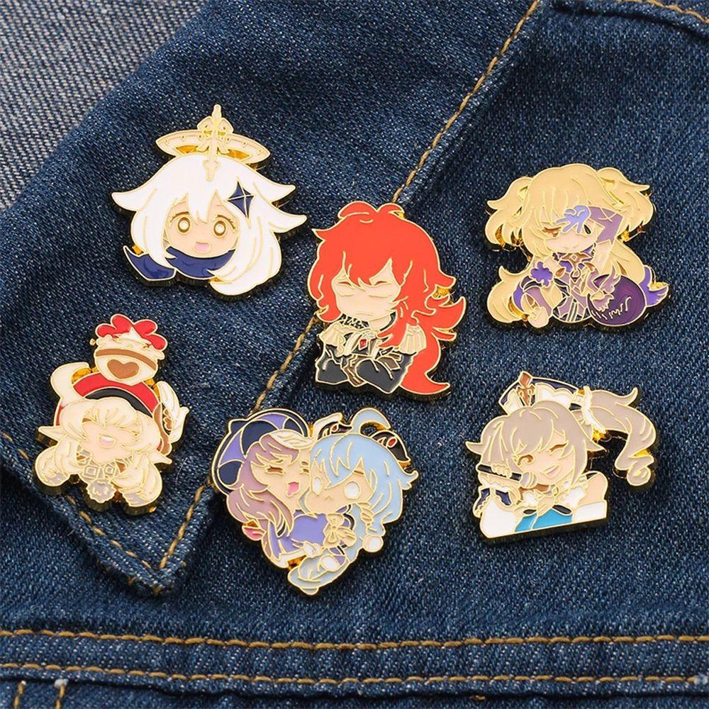 Lanfy Genshin Dampak Kerah Pin Perhiasan Cosplay Jaket Pin Pakaian Dekorasi Kartun Lencana Pin Anime Badge