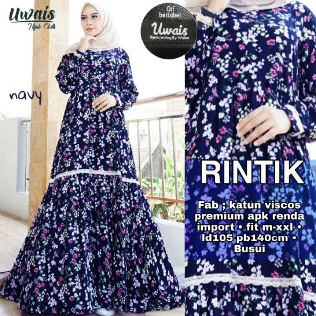 Baju gamis motif bunga ld 105 cm ORI by uwais. Gamis Uwais motif terbaru elegant