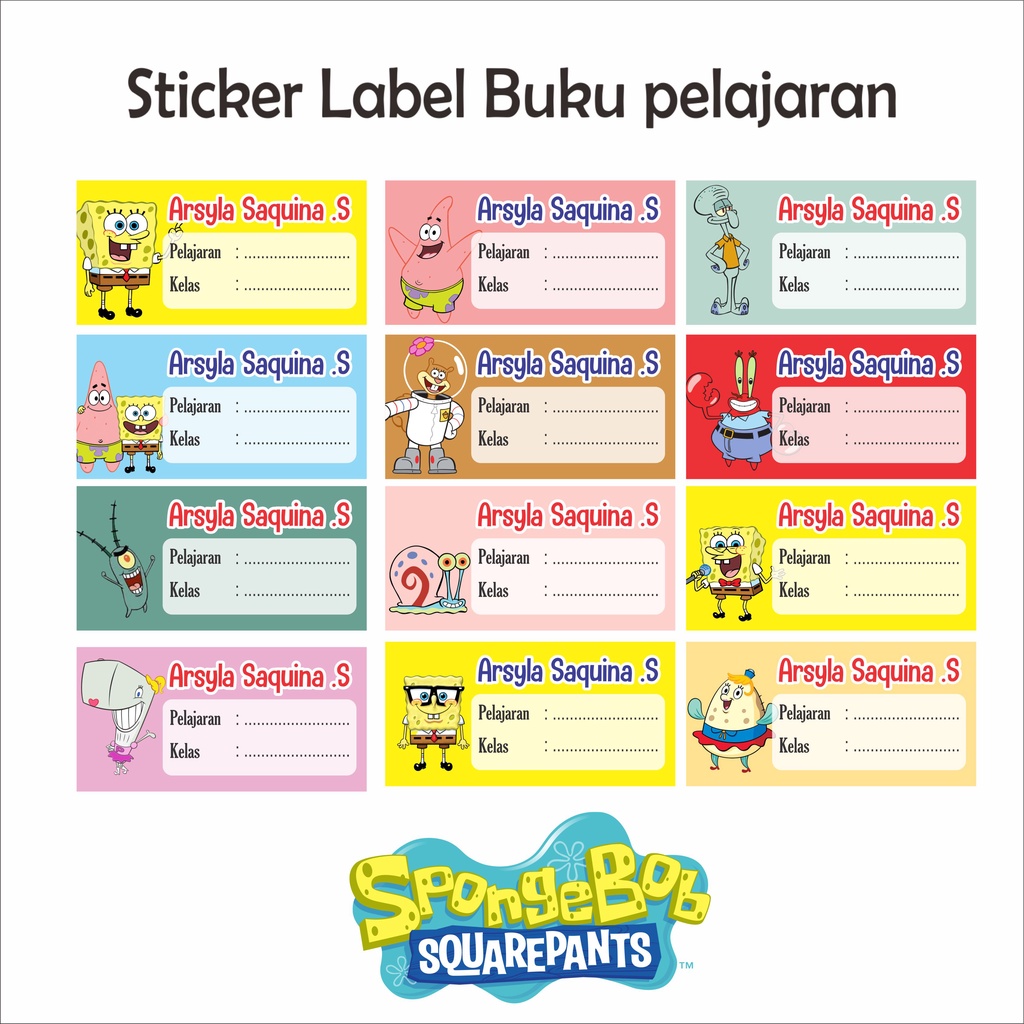 

STIKER LABEL NAMA / LABEL / BUKU KARAKTER Spongebob