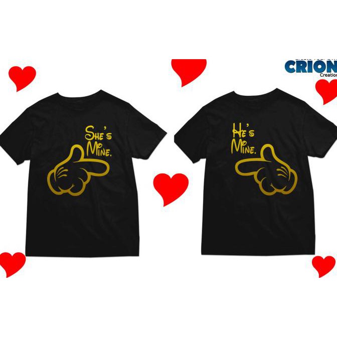UPDATE KAOS COUPLE VALENTINE - SHE'S MINE HE'S MINE GOLD - BY CRION TERMURAH