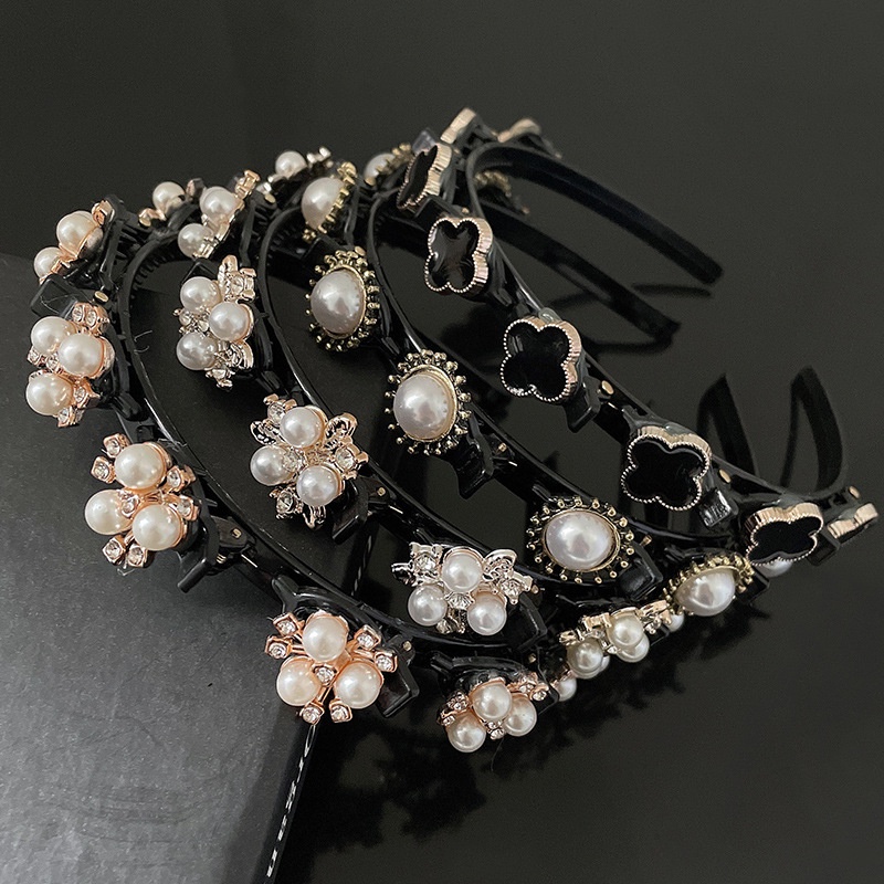 Korean Fashion Elegant Flower Pearl Headband Bangs Braided Hair Band