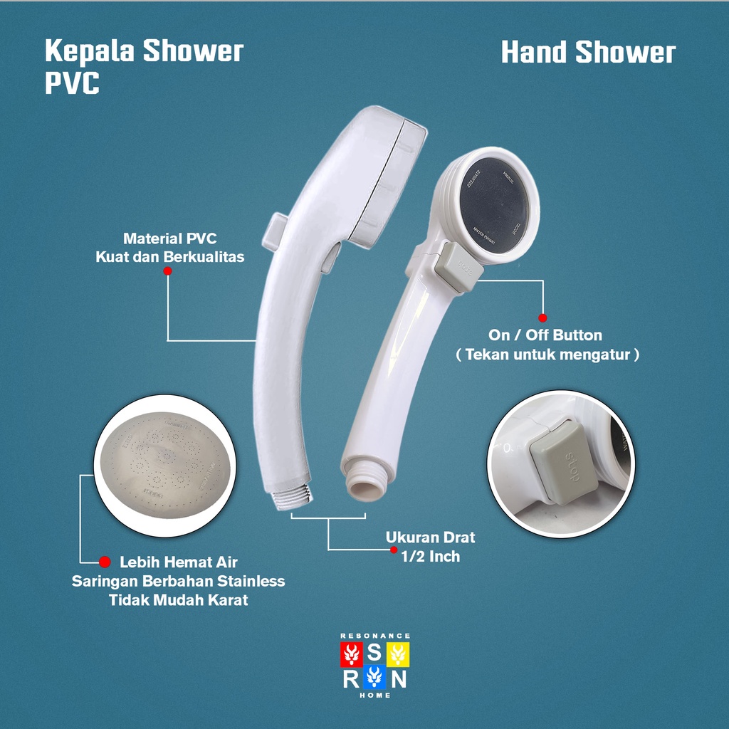 Hand Shower Kamar Mandi Kepala Bahan PVC Resonance Home