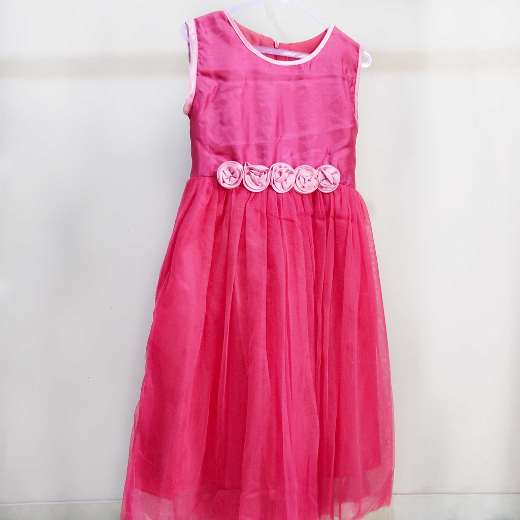 Sleeveless Pink Magenta Tille Dress / Gaun Pesta Anak