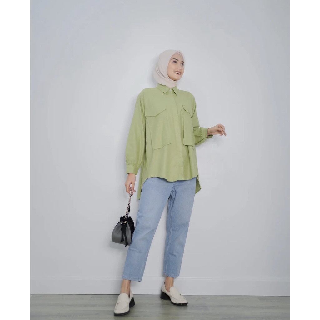 RX FASHION - PUTRI BLOUSE TWISTCONE / Pita Pocket XXL/ Atasan kemeja Kancing - NN