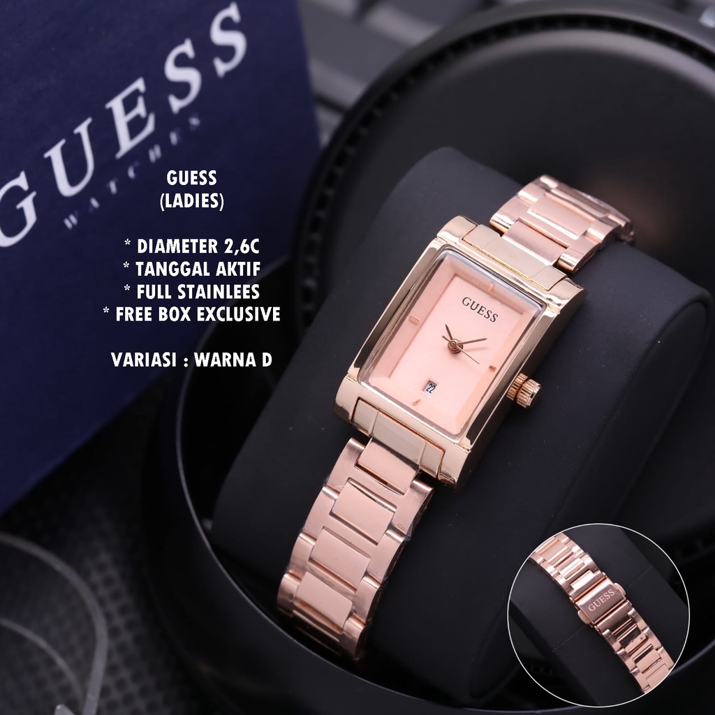 (BISA COD) JAM TANGAN WANITA GUESS RANTAI BODY SEGI TANGGAL AKTIF