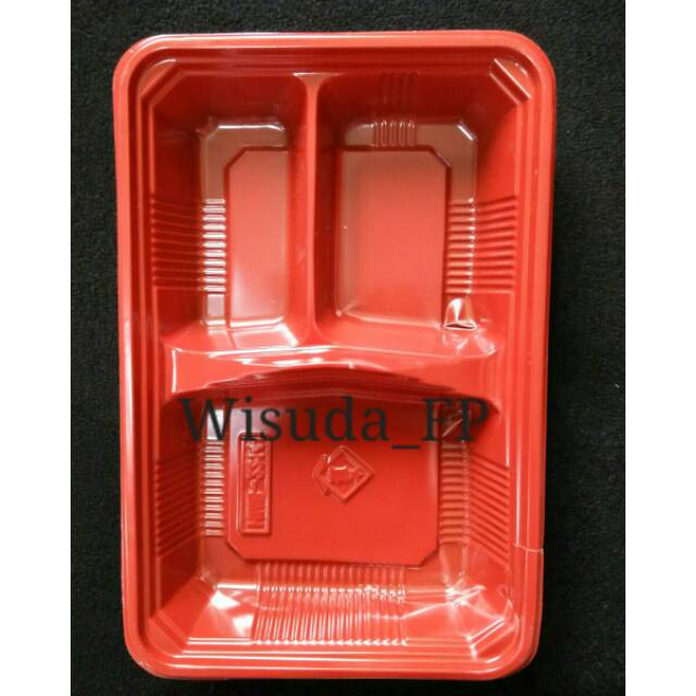 Kotak Makan Bento 3 sekat Red Black 25 pcs/pack