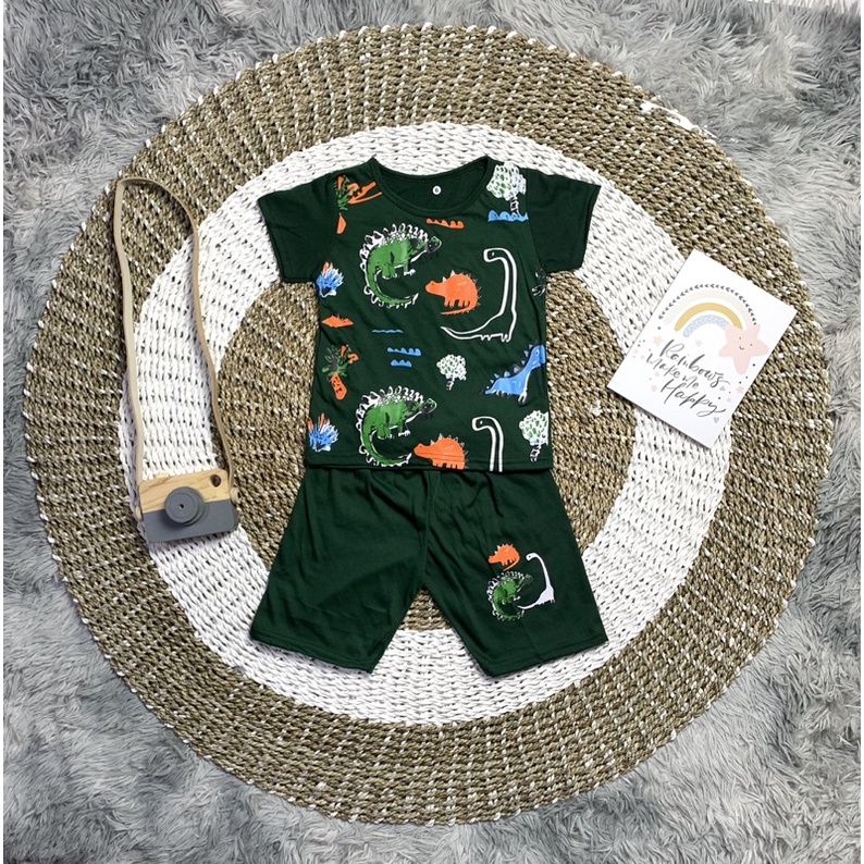 BAJU STELAN ANAK - ANAK UNISEX / KAOS DAN CELANA DINO TREE USIA 0 BULAN - 7 TAHUN