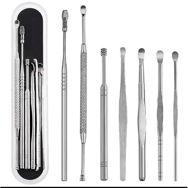 Alat pembersih Kotoran telinga kuping 7 in 1 terbaru stainless satu set