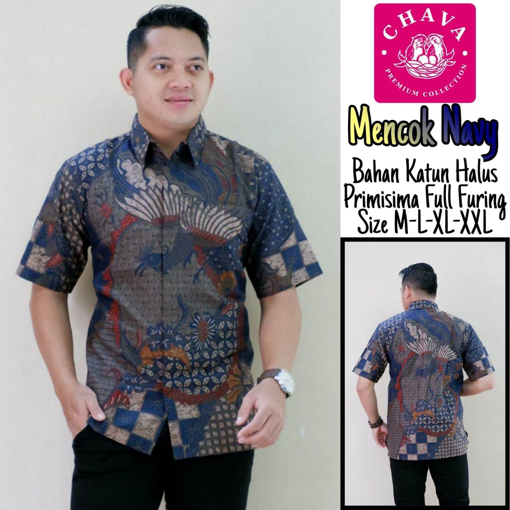 Kemeja batik lengan pendek warna biru navy / hem batik pria terbaru warna navy / baju batik Navy