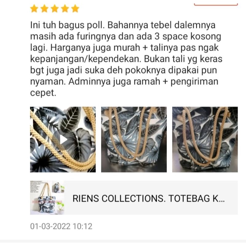 RIENS COLLECTIONS. TOTEBAG KANVAS TALI SUMBU MOTIF ADENIA ABU