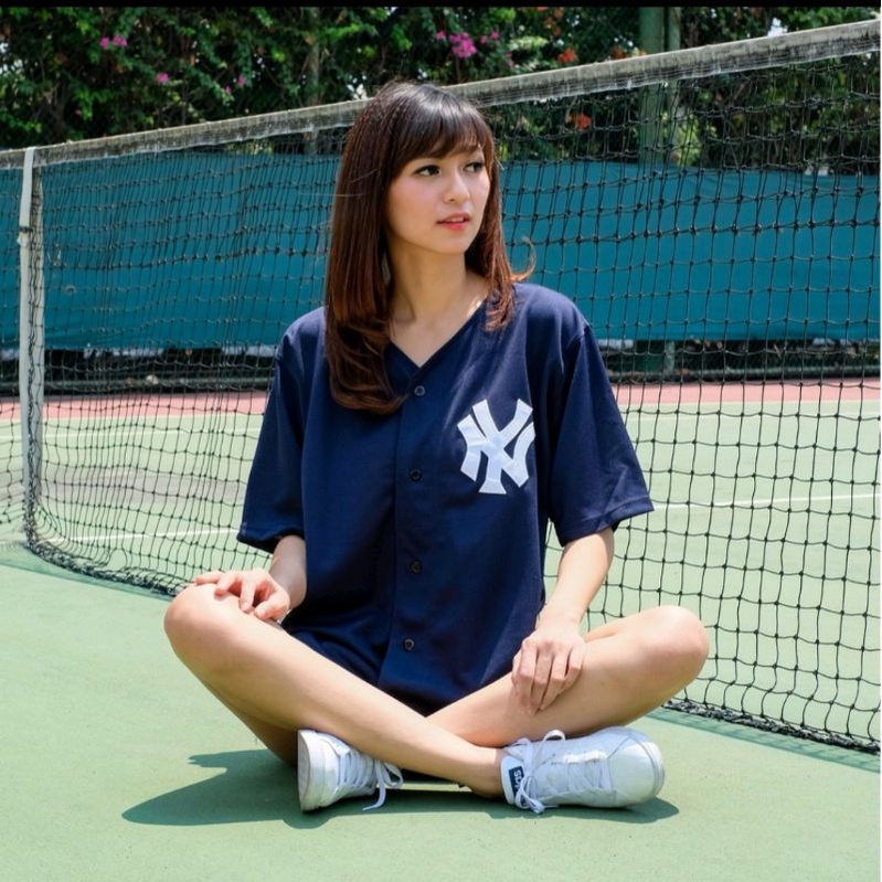 Kaos Baju Kemeja Jersey Baseball NY Pria &amp; Wanita - Ungu