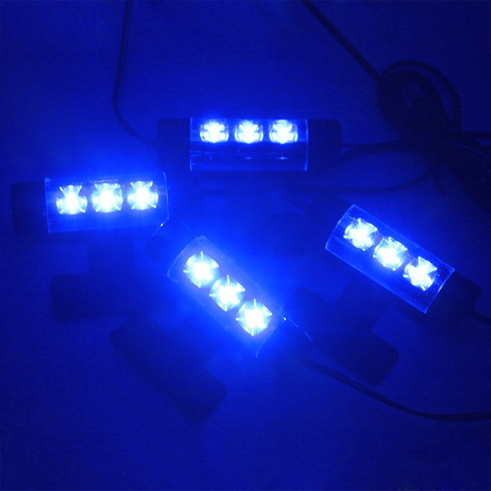 4 Pcs Lampu 3 Led 4in1 Warna Biru Untuk Dekorasi Interior Mobil