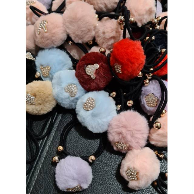 Terlaris kunciran karet double bulu2 korea warna warni ( isi 1 pcs) kcr-165e