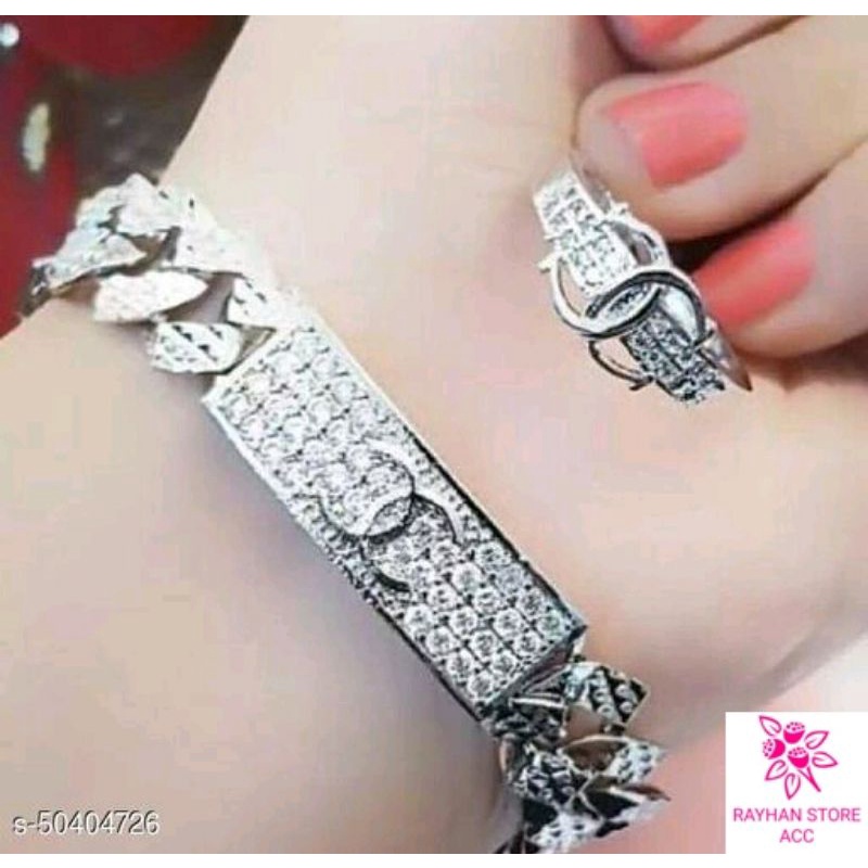 SET GELANG TANGAN SILVER TITANIUM CHENELL FREE CINCIN CHENELL PILIHAN MODEL NYA ANTI KARAT LAPIS EMAS PUTIH