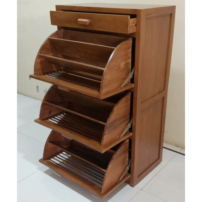 BUFET RAK PENYIMPANAN SEPATU SANDAL BUKU MINIMALIS RETRO BAHAN KAYU JATI TUA FINISHING NATURAL FURNITURE JEPARA-2