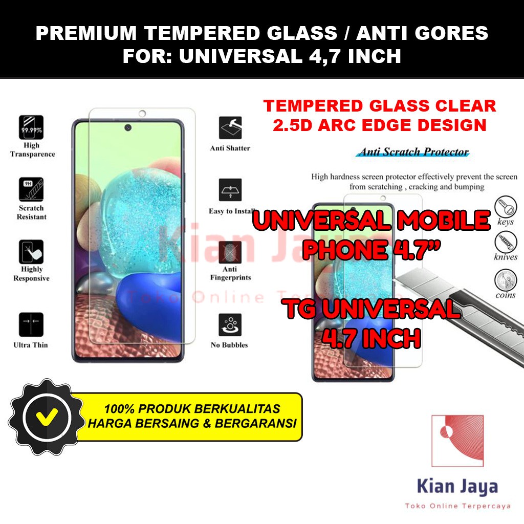 Anti Gores Kaca Hp Universal 4.7 Inch Tempered Glass Premium Bening Transparan Clear TG Temper Glas