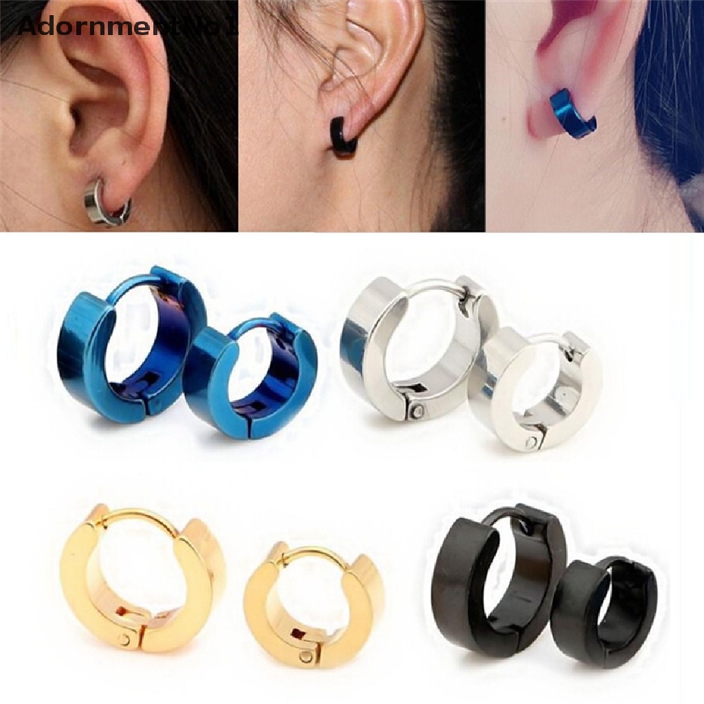 (AdornmentNo1) 1 Pasang Anting Bulat Bahan Stainless Steel Gaya PUNK Untuk Pria / Wanita