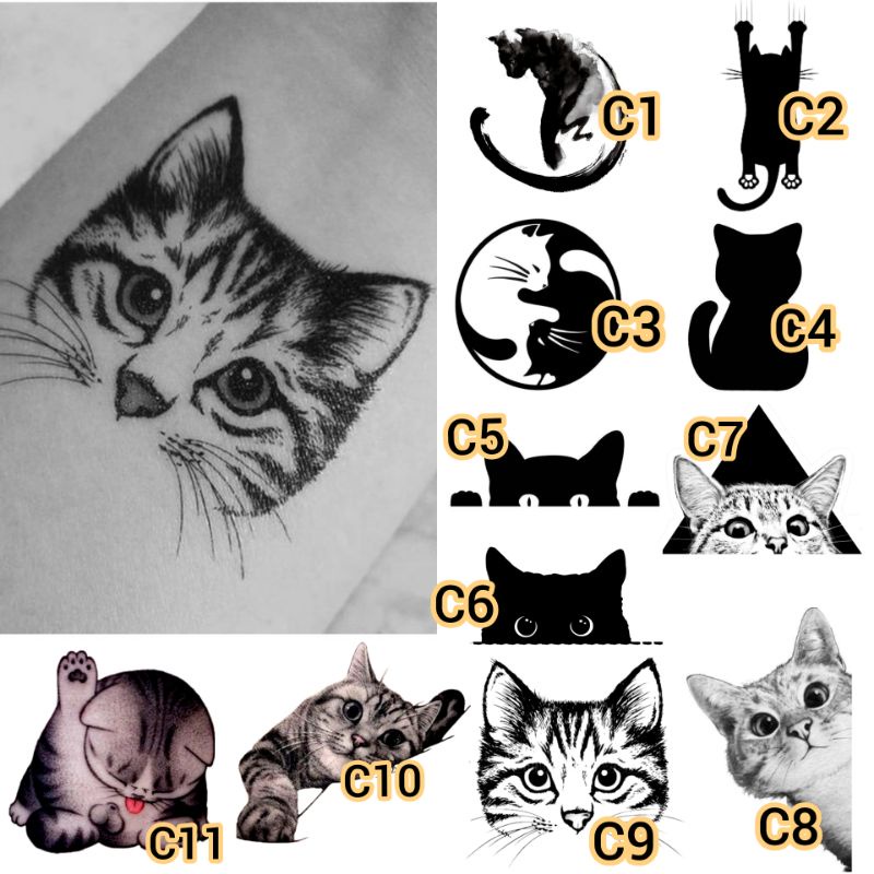 Tato Temporer Kucing Cat cute Hewan Stiker Tato Minimalis - C