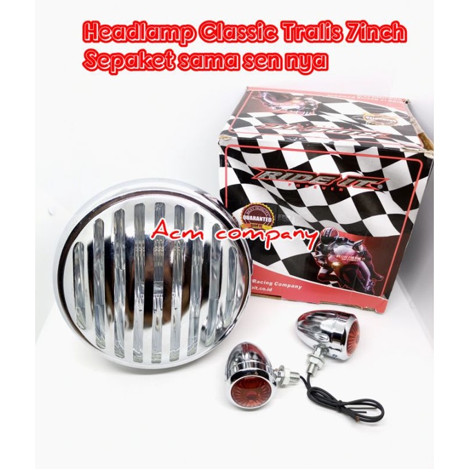 Headlamp Lampu Depan Classic Tralis Ride It Chrome 7inch Custom Motor