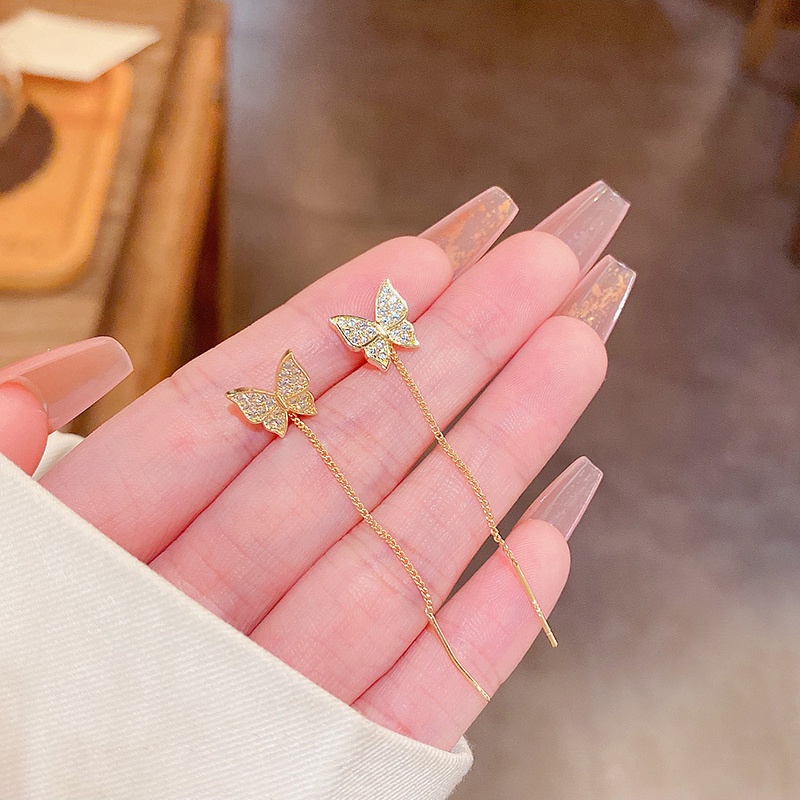 Anting Gantung Panjang Model Kupu-Kupu Bahan silver 925 Untuk Wanita Butterfly