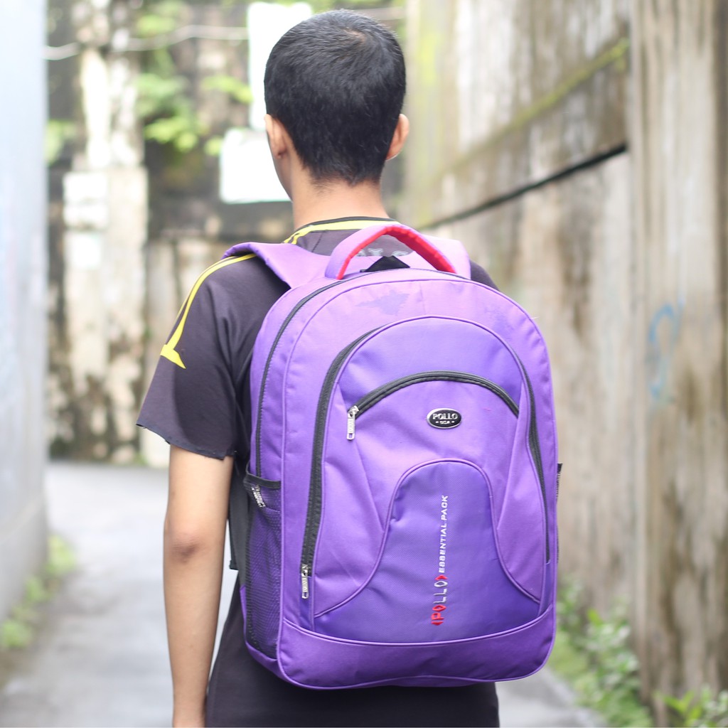 Tas Punggung Cowok SD SMP Polo Essential Ungu Backpack Pria Kerja Kuliah Berkualitas Bonus RainCover