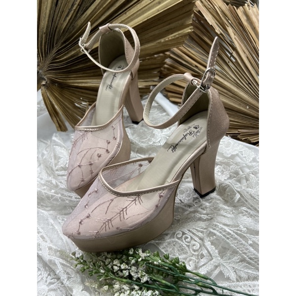 sepatu wanita rosegold tali 10cm