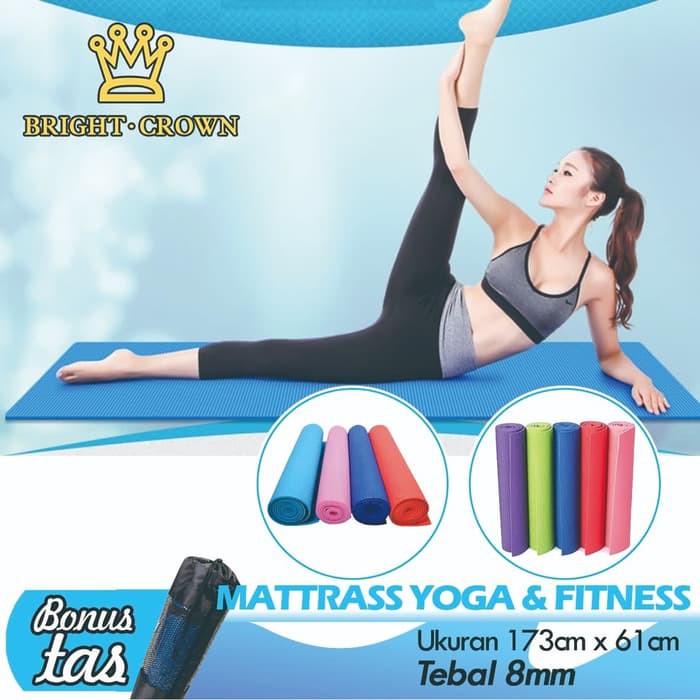 Matras Yoga BONUS TAS Karpet Gym Olahraga/ Tebal 8mm Size 61x173 cm