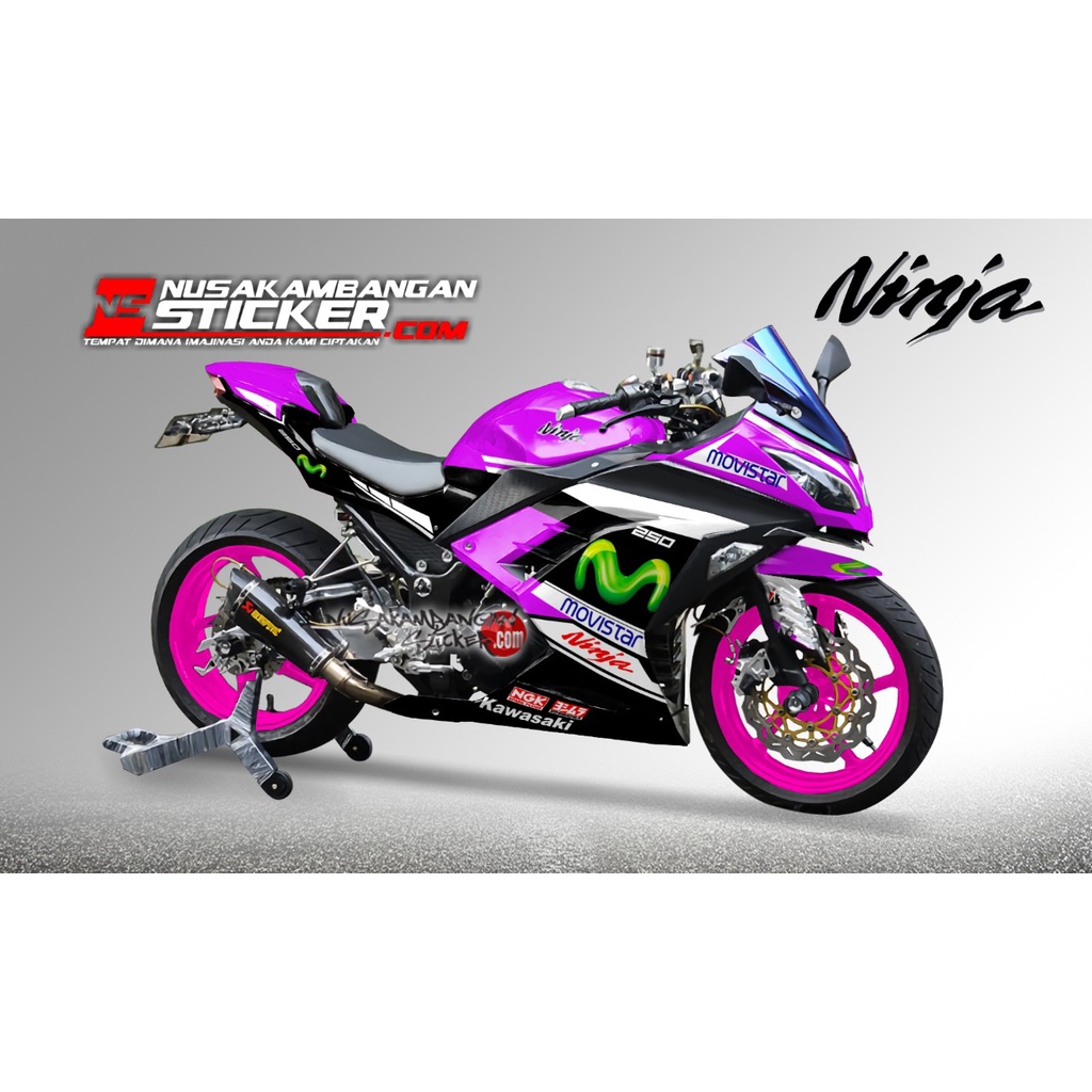 Decal Stiker Motor Kawasaki Ninja 250 fi Full Body Movistar Ungu Hitam Grafis Racing Team Sticker Va