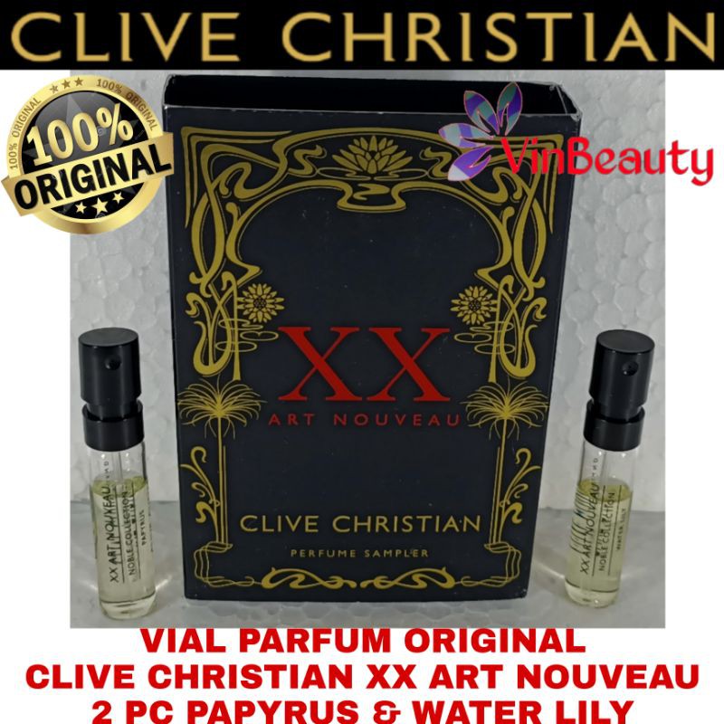 Vial Set Parfum OriginaL Clive Christian XX Art Nouveau 2 Pc Papyrus &amp; Water Lily Murah