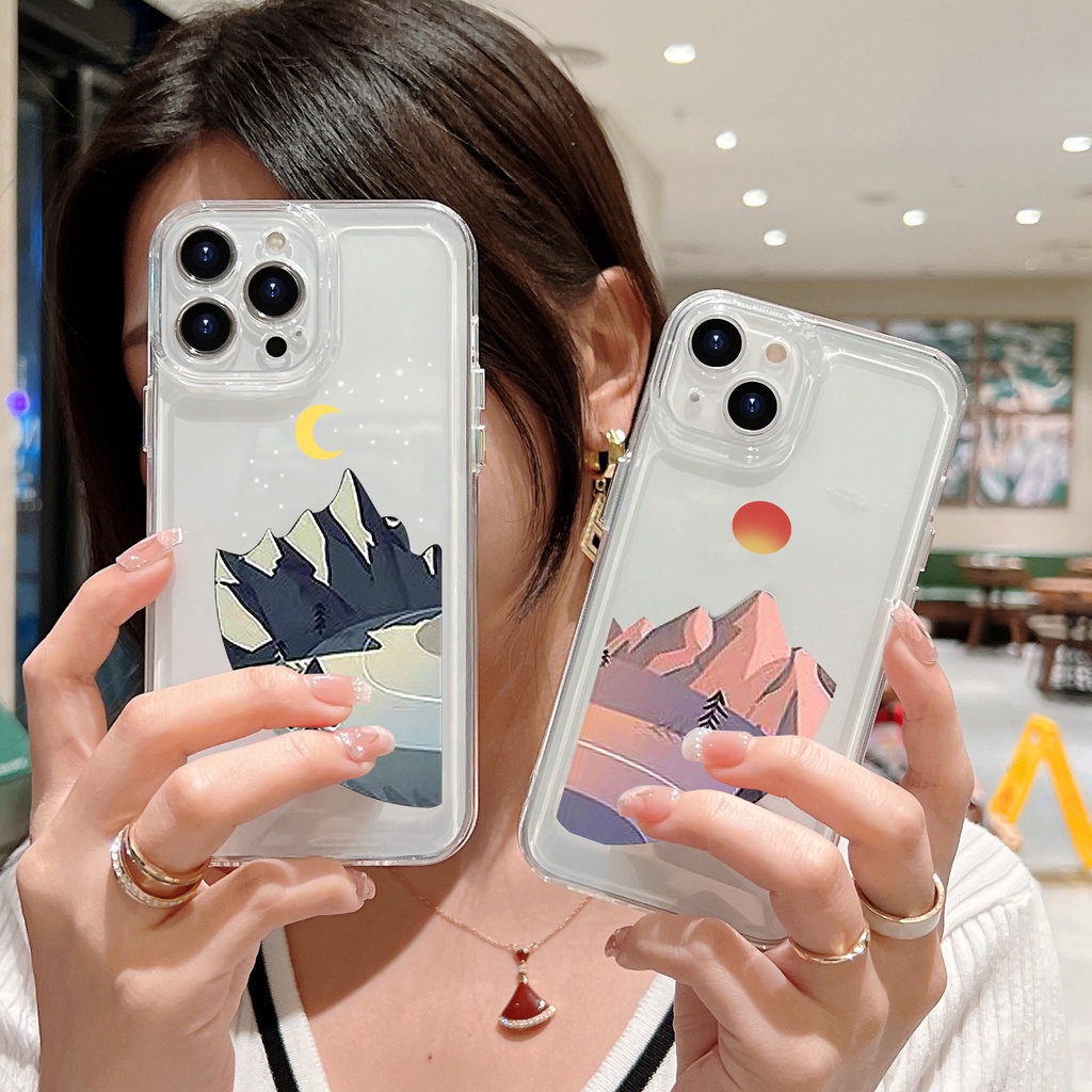 Soft Case Silikon Transparan Motif Matahari Bulan Tahan Banting Untuk IPhone 11 12 13 Pro Max X XR Xs Max 7 8 Plus 6 6S SE 2020