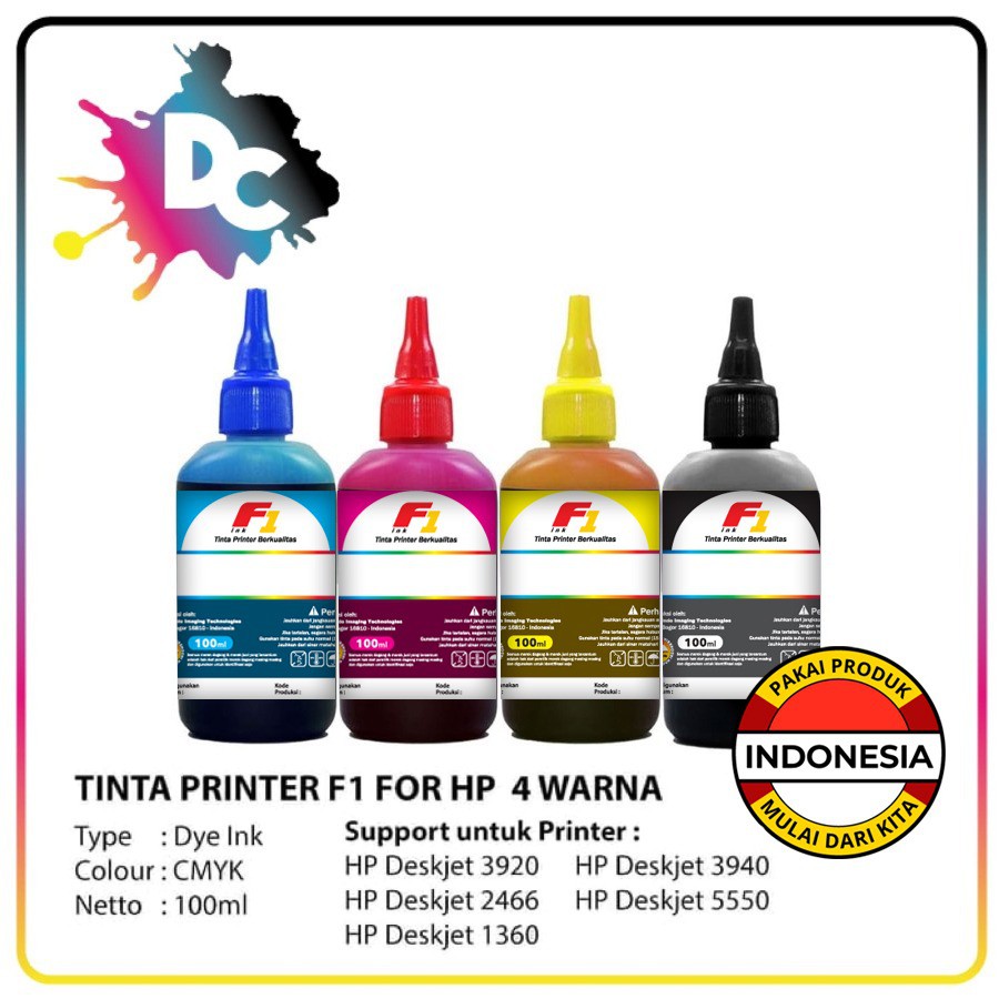 Tinta Refill F1 Isi Ulang Botol Infus Hp Deskjet 100ml Set CMYK