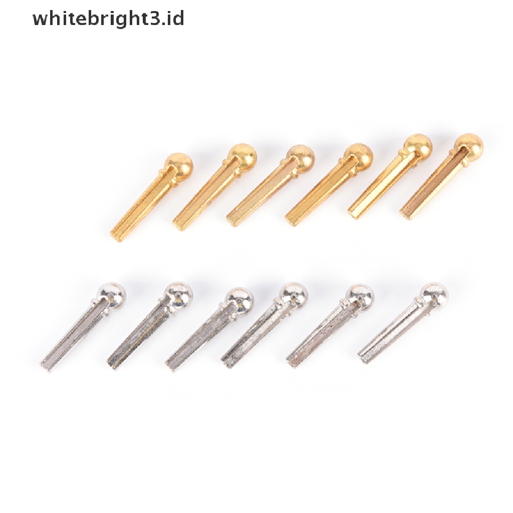 (whitebright3.id) 6pcs Pin Bridge Gitar Akustik Bahan Metal Warna silver / Emas