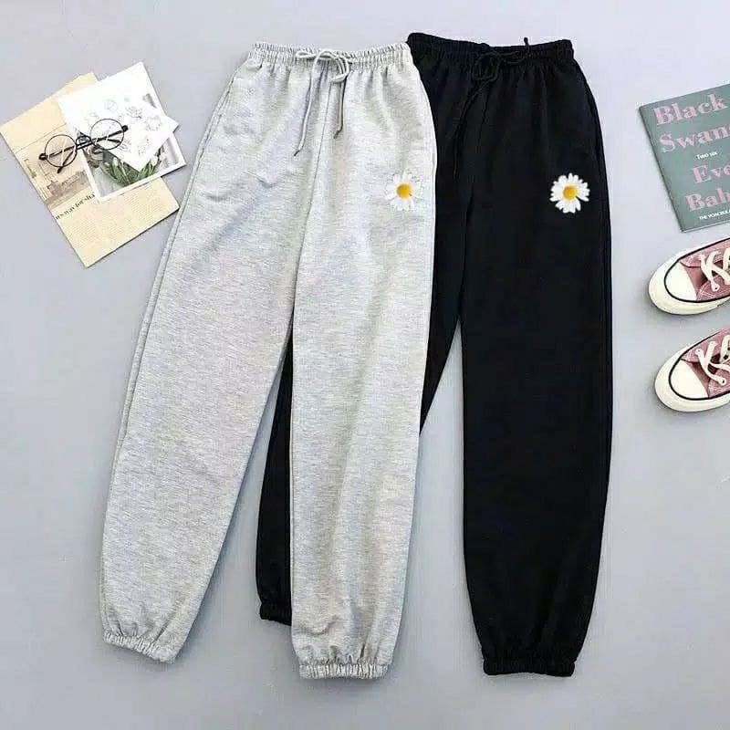 Medan Termurah Flower Jogger/Celana jogger wanita fit to L tanpa tali (pinggang karet full)