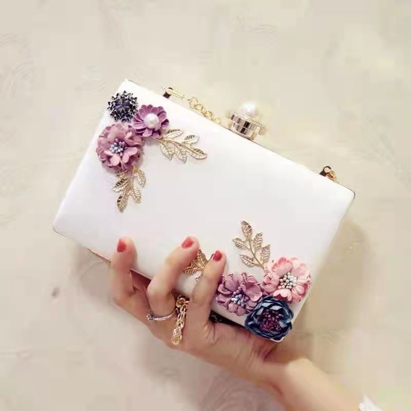 BJ270099 - BLACK/GOLD/PINK/RED/SILVER/WHITE/WINE - TAS PESTA IMPORT CLUTCH SLEMPANG TALI RANTAI MOTIF BUNGA ELEGAN STYLISH FASHION WANITA CANTIK TERMURAH TERLARIS BAGSTORE JAKARTA JT70099