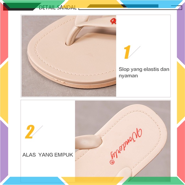 1001-2 Sandal Japit Jelly Wanita Wonderly Sendal Cewek Doff Polos Alas Karet Nyaman Glanzton