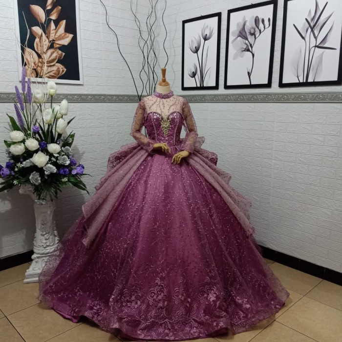 GAUN PENGANTIN WANITA SEXI - Gamis Kurung Muslim Wedding Dress Melayu Original Produk Kebaya Dress Pesta gaun pengantin mewah - moca, L / Gaun Pesta Penyanyi Dangdut