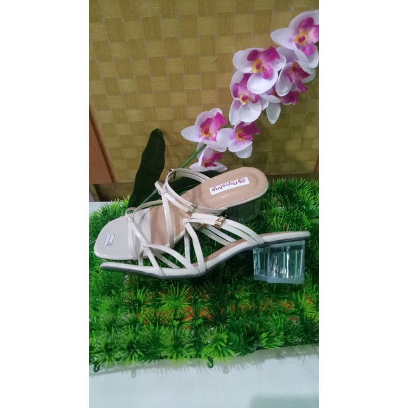 sendal wanita heels hak kaca tali