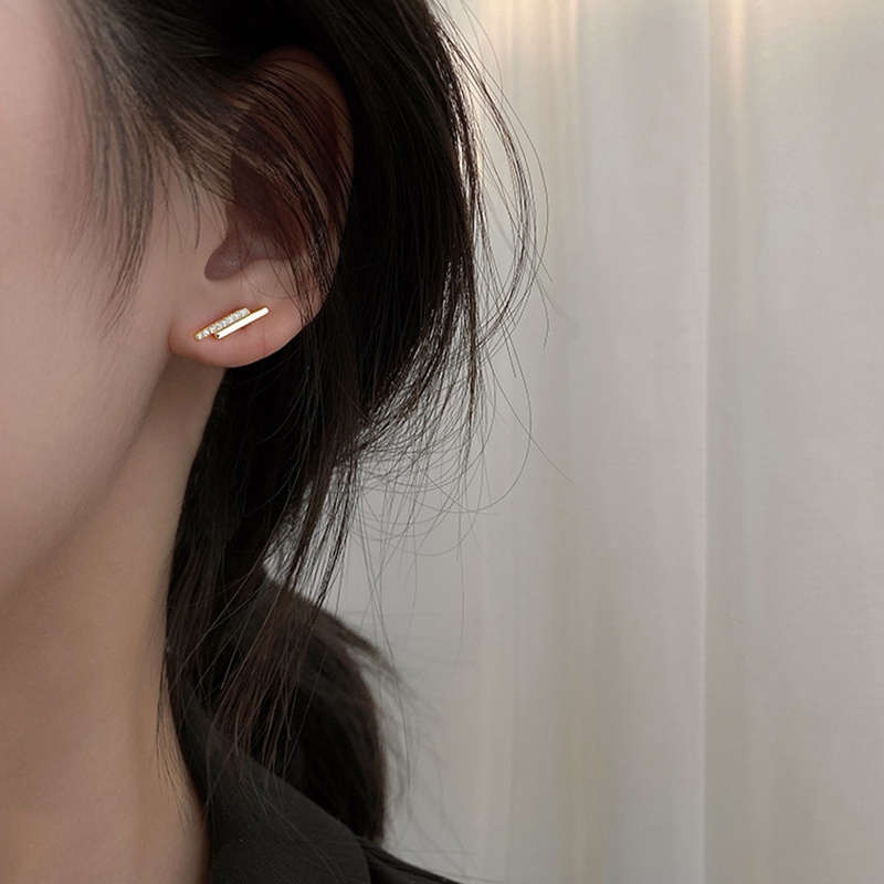 Anting Giwang Elegan Warna Silver / Gold Dengan Kristal + Zircon Untuk Wanita