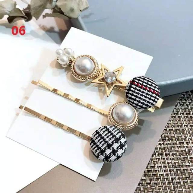 Set 3pcs jepit rambut japanese hair pin metal pearl termurah