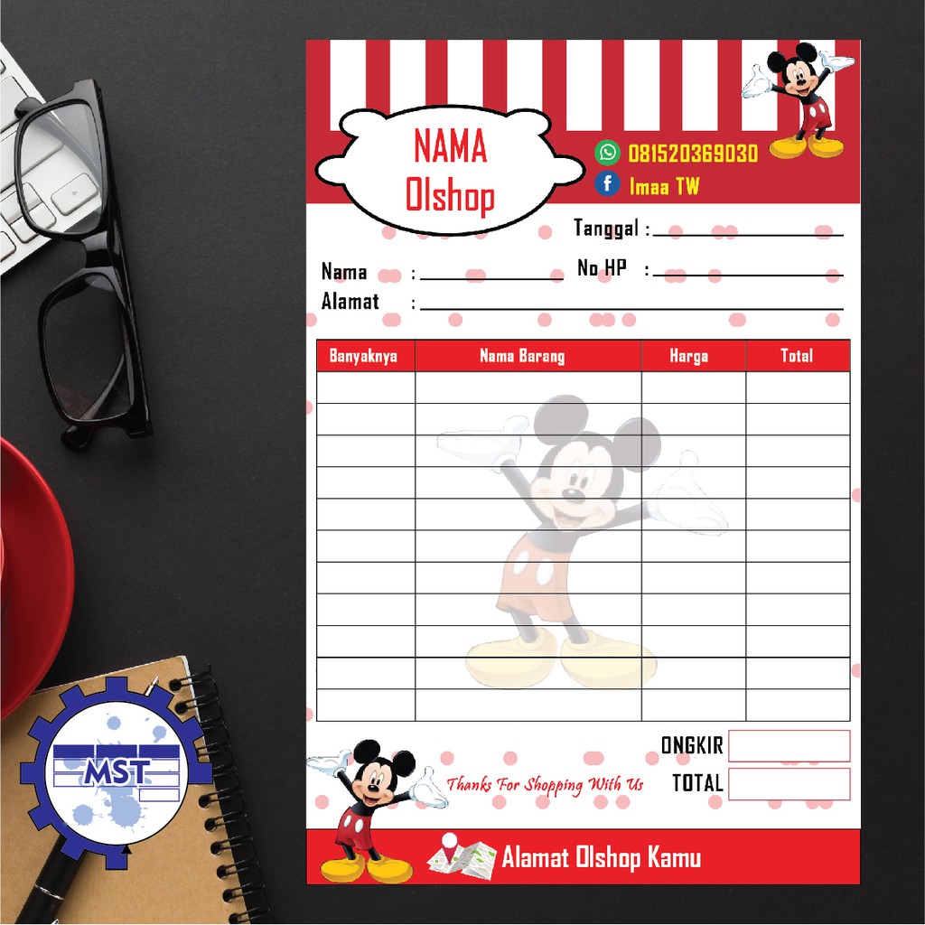 Nota Olshop Mickey Mouse Nota Penjualan Dicetak Sesuai Nama Toko