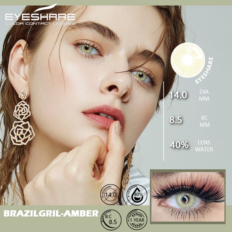 1 Pasang Lensa Kontak Berwarna Diameter 14.0MM Normal &amp; Minus(0.00) Kadar Air 40% / Mata Korea / Free Lencase/ Softlen Berwarna/ Lensa Warna BRAZIL GIRL AZUL/GRAPHITE