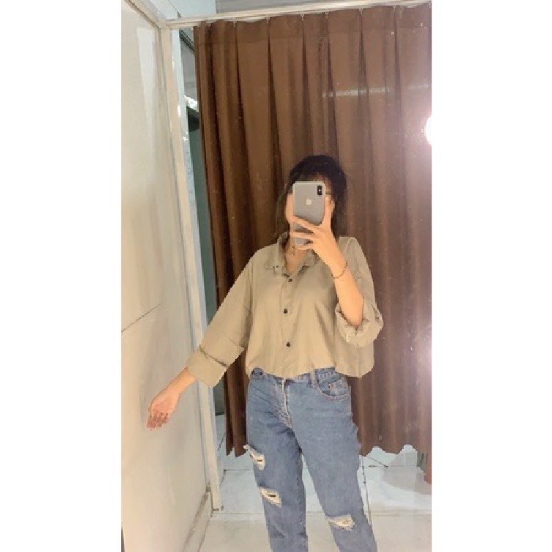 BEFAST - ZEC OOTD Wanita Kemeja SAKURA / Hanin Crincle Crop / Kemeja Wanita Crop Kekinian 2021 / Kemeja Casual / Kemeja Polos Formal / Kemeja OOTD Wanita Trend 2021