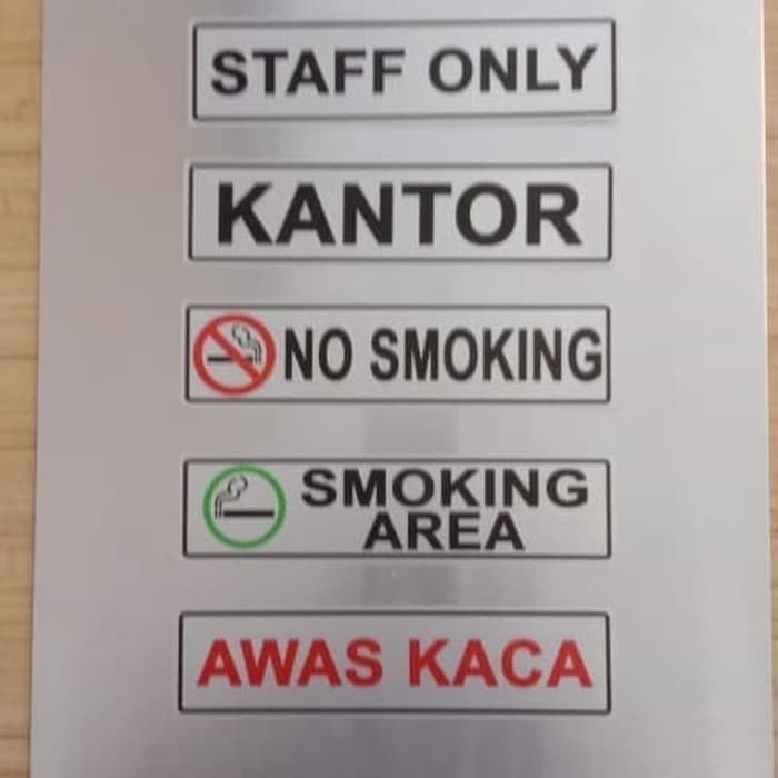 

SIGN LABEL NO SMOKING / SMOKING AREA HARGA PERBUAH UK 19,5X4,5CM