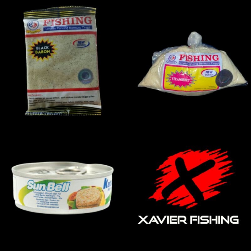 Paket Umpan Fishing Black Babon Sunbell Strawberry