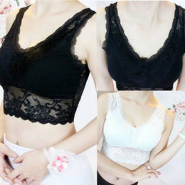 Atasan wanita camisol brukat crop V neck import korea