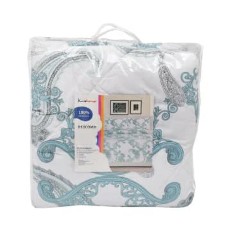 Jastip Ace Hardware - Krishome 150x200cm Bed Cover Polyester Baroque - Biru